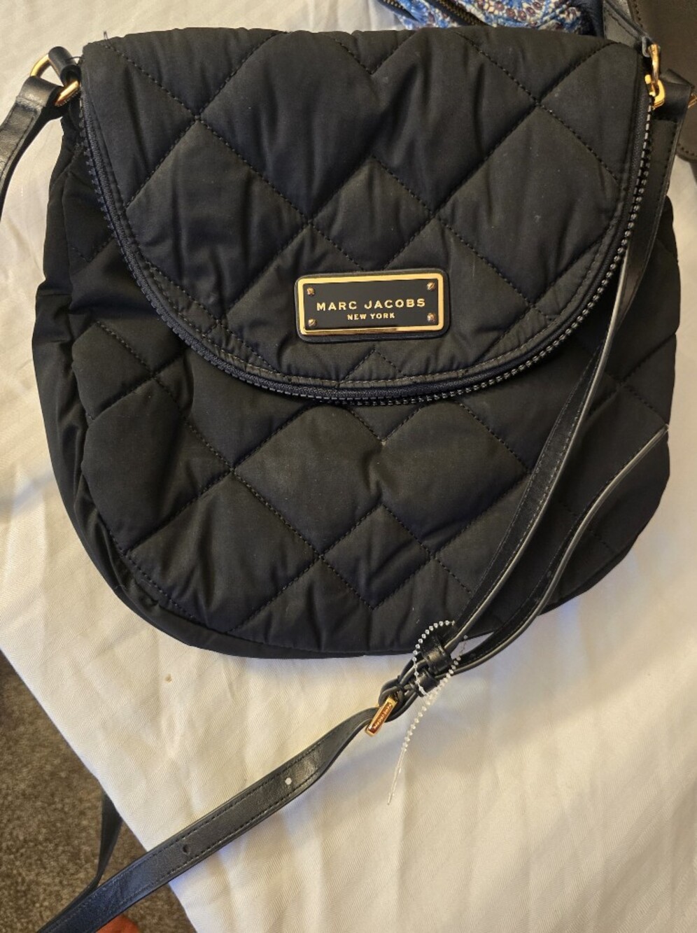 Marc Jacobs Black Quilted Crossbody with Gold Plaque